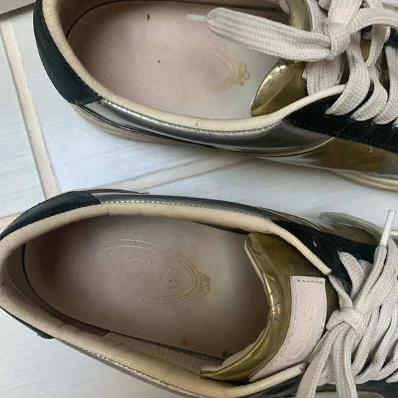 Tod's Silver  Gold Black Metallic Patent Leather Sneaker 39.5 - Picture 10 of 11